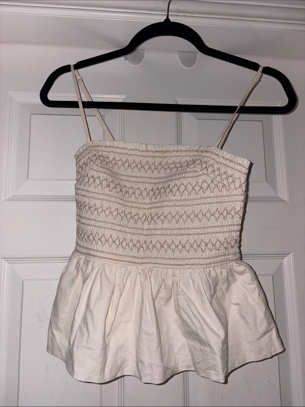 Dynamite Cream Smocked Peplum Cami Top
